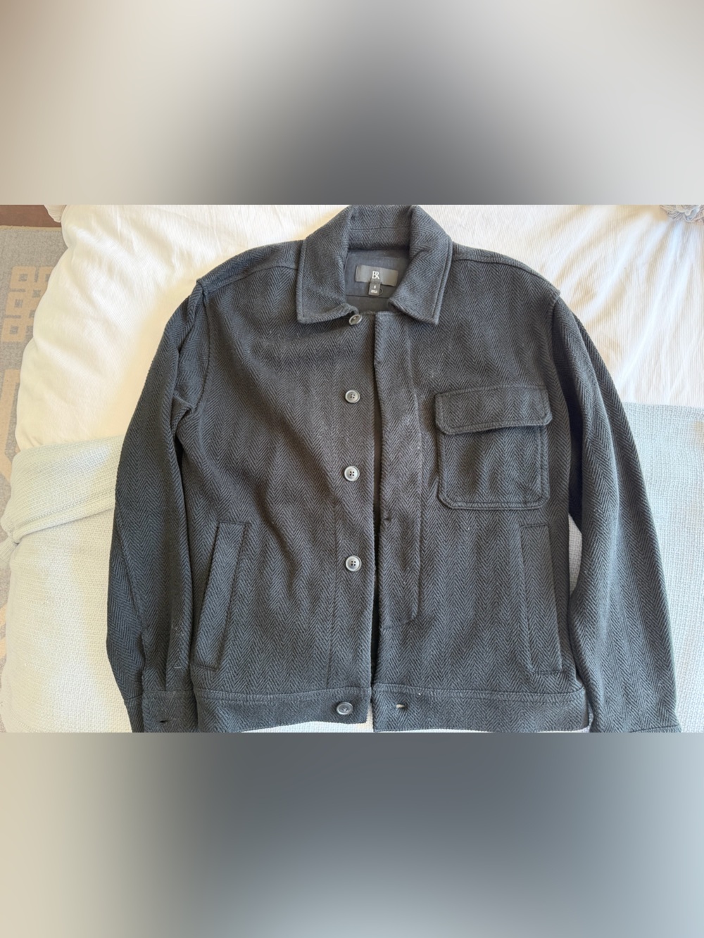 Banana Republic Black Herringbone Shirt Jacket (Shacket)